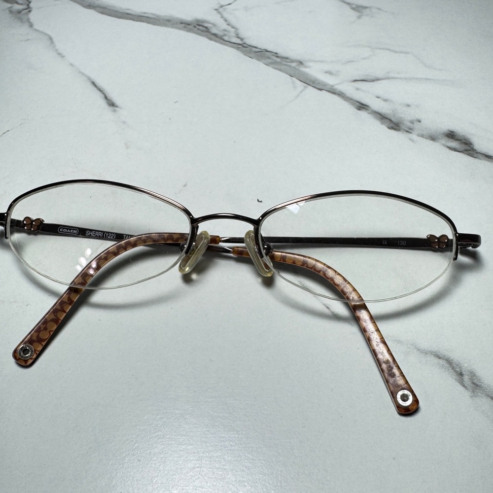 Coach Sherri 122 Tan Bronze Oval Semi Rimless Eyeglass Frames 49-17-130